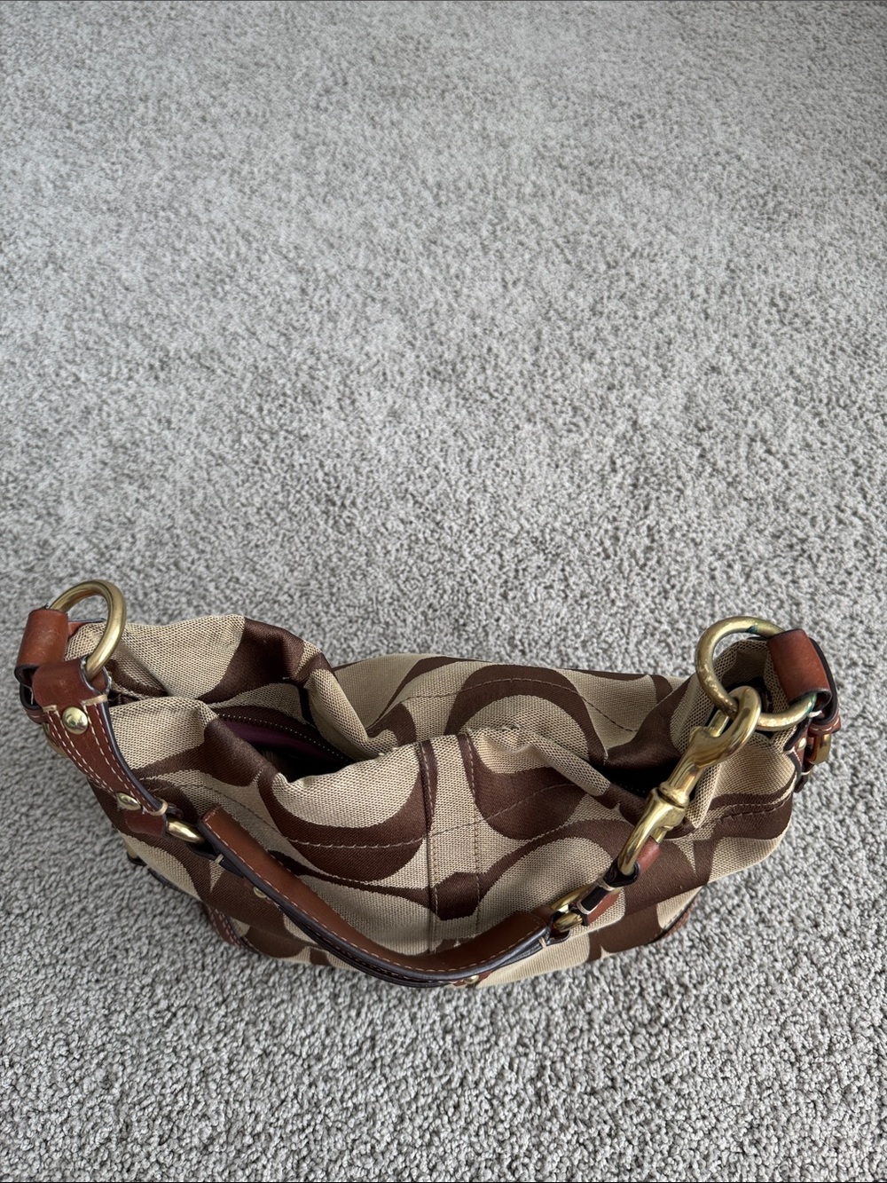 Coach Tan and Brown Signature Canvas Shoulder Bag with Leather Trim - Picture 4 of 8